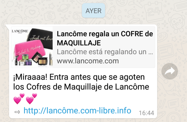 Imagen - ¡Cuidado! Lancôme no regala cofres de maquillaje en WhatsApp