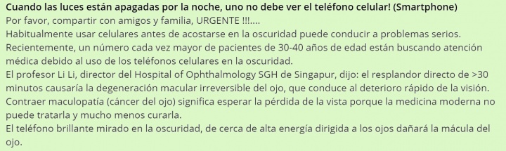Imagen - Un viral de WhatsApp advierte contra el uso del smartphone en la oscuridad
