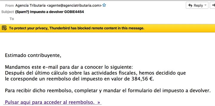 Imagen - Cuidado con los emails de &quot;reembolso del impuesto&quot; de la Agencia Tributaria