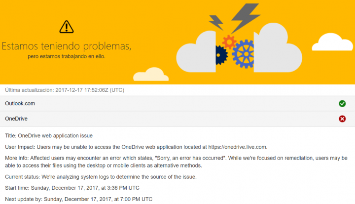 Imagen - OneDrive est&aacute; ca&iacute;do a nivel mundial