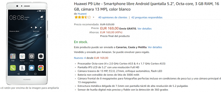 Imagen - Oferta: Huawei P9 Lite a precio m&iacute;nimo de 169 euros