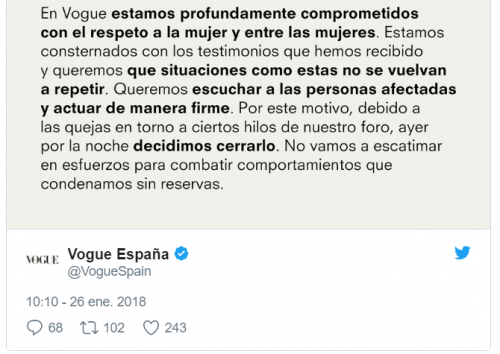 Imagen - Vogue cierra su foro ante las acusaciones de acoso de Lovely Pepa