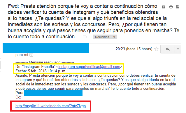 Imagen - Cuidado con el email sobre c&oacute;mo debes verificar tu cuenta de Instagram