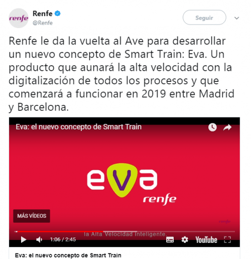 Imagen - EVA, el AVE low cost con WiFi y más que solo se podrá comprar online