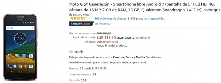 Imagen - Oferta: Moto G5 por solo 118 euros en Amazon