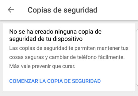 Imagen - C&oacute;mo solucionar "No se ha creado ninguna copia de seguridad de tu dispositivo"