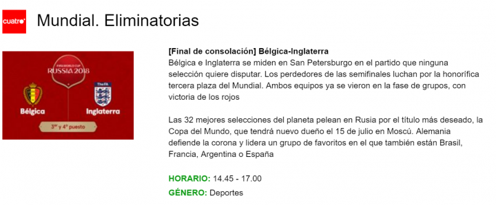 Imagen - C&oacute;mo ver online B&eacute;lgica vs Inglaterra, el partido por el tercer puesto del Mundial 2018