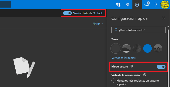 Imagen - Outlook ya cuenta con modo oscuro