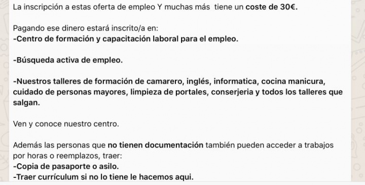 Imagen - Cuidado con la oferta de empleo en WhatsApp que te pide pagar 30 euros