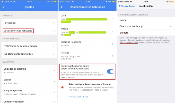 Imagen - C&oacute;mo eliminar o a&ntilde;adir las alertas de tr&aacute;fico de tu ruta habitual en Google Maps