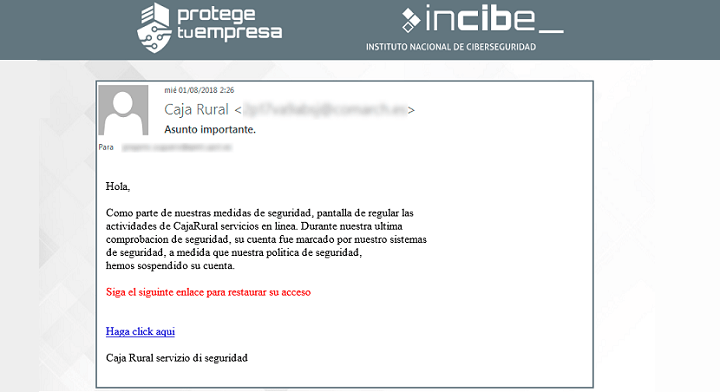 Imagen - Cuidado con el correo de Caja Rural que indica que han suspendido tu cuenta