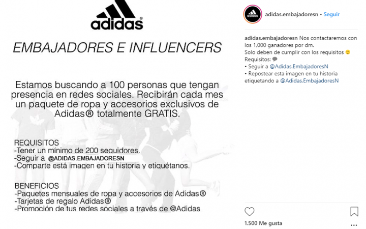 Imagen - "&iquest;Est&aacute;s listo para ser embajador de Adidas?", la nueva estafa de Instagram
