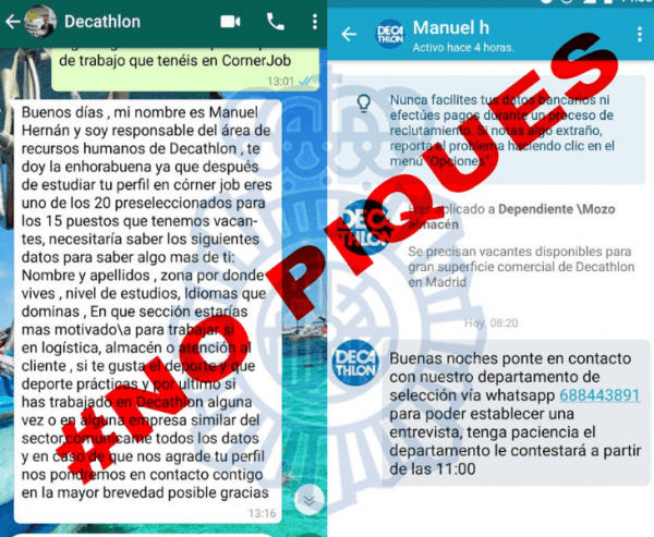 Imagen - Cuidado con esta falsa oferta de trabajo en Decathlon, es una estafa