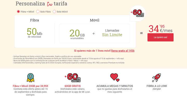 Imagen - Lowi lanza nueva oferta temporal de fibra + m&oacute;vil por solo 34,95 euros al mes