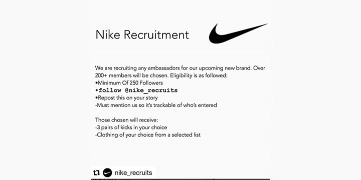 Imagen - ¡Cuidado! Nike no está buscando embajadores en Instagram, es una estafa