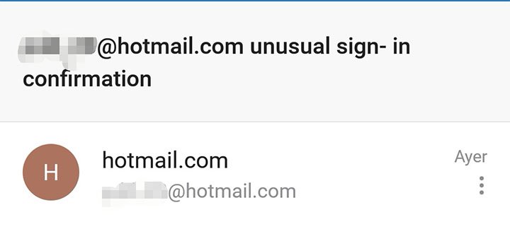 Imagen - Cuidado con el email de un inicio de sesión inusual en Hotmail