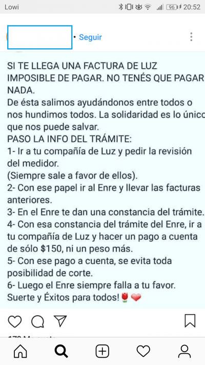 Imagen - "Si te llega una factura de luz imposible de pagar", el &uacute;ltimo texto viral de Instagram