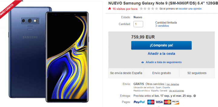 Imagen - Oferta: Samsung Galaxy Note 9 rebajado a solo 760 euros