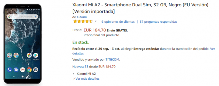 Imagen - Oferta: Xiaomi Mi A2 por solo 184 euros en Amazon