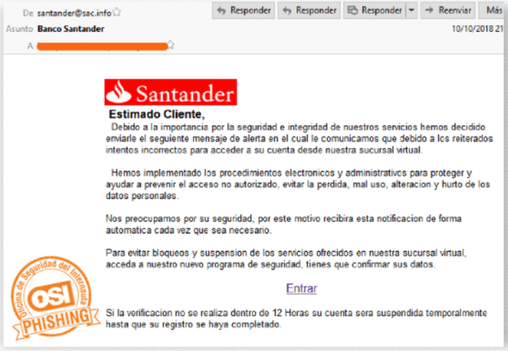 Imagen - Nuevo correo de phishing dirigido a los clientes del Banco Santander