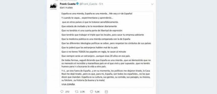 Imagen - Cierran la cuenta de Twitter de Frank Cuesta por responder a Dani Mateo