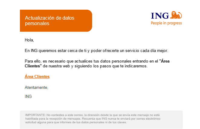 Imagen - Cuidado con el email de ING para la actualización de datos personales