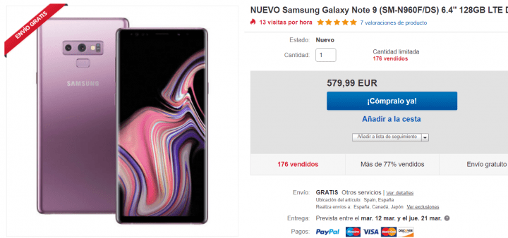 Imagen - Oferta: Samsung Galaxy Note 9 por solo 579 euros en eBay