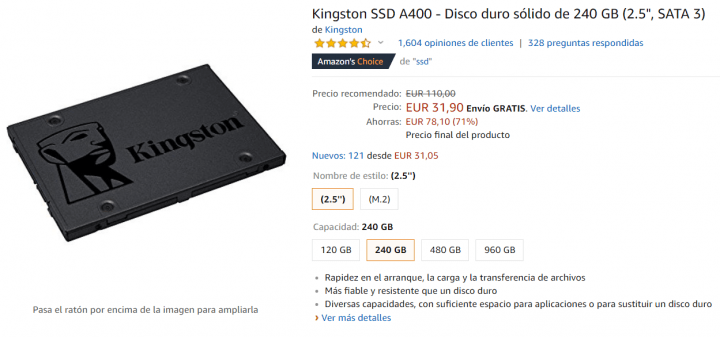 Imagen - Oferta: Kingston SSD A400 de 240 GB por solo 32 euros