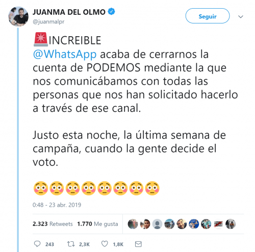 Imagen - WhatsApp cierra la cuenta de Podemos