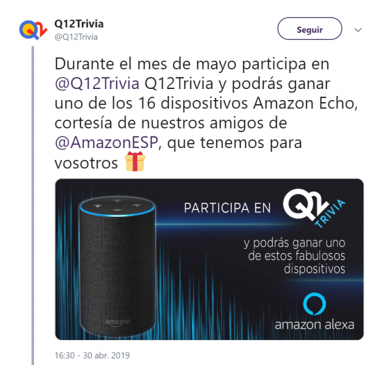 Imagen - Q12 Trivia llega a Amazon Echo: el concurso con premios en dinero a&ntilde;ade skill para Alexa