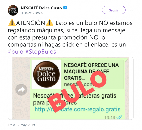 Imagen - "Nescaf&eacute; ofrece cafeteras gratis para probadores", la nueva estafa en WhatsApp