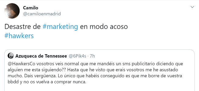 Imagen - Hawkers env&iacute;a el mensaje "Hace dos noches te estuve siguiendo" y crea pol&eacute;mica en Twitter