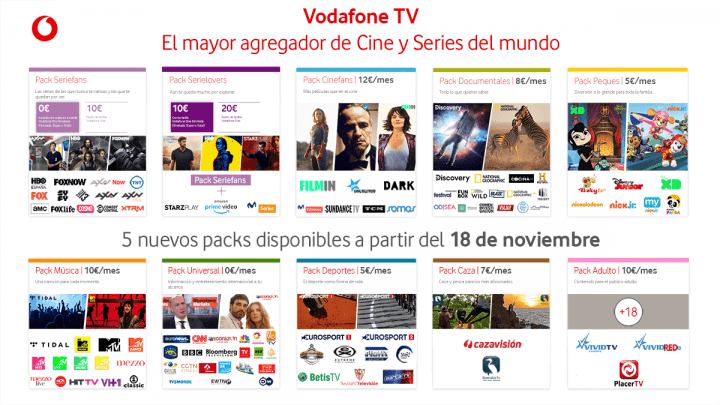 Imagen - Vodafone TV a&ntilde;ade packs con canales de m&uacute;sica, deporte, caza, internacionales y m&aacute;s