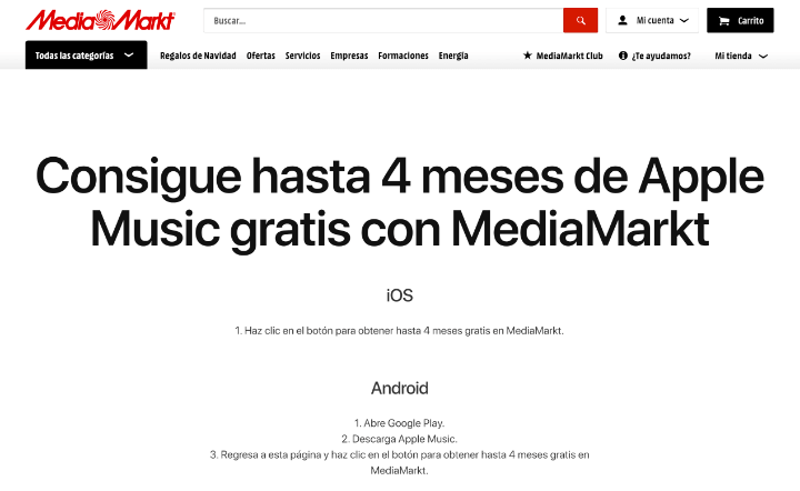Imagen - Oferta: 4 meses gratis de Apple Music en MediaMarkt