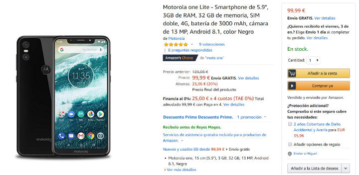 Imagen - Oferta: Motorola One a 99 euros en Amazon es un buen m&oacute;vil que regalar por Reyes