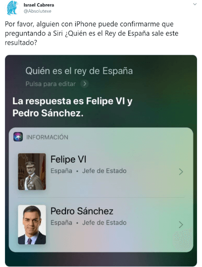 Imagen - Siri cree que Pedro S&aacute;nchez es el rey de Espa&ntilde;a