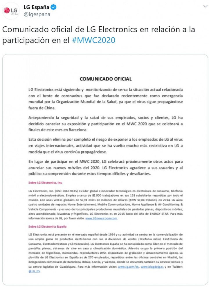 Imagen - LG y ZTE no acudirán al MWC 2020 por culpa del coronavirus