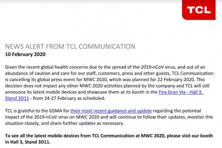 Imagen - TCL no acudirá al MWC por el coronavirus