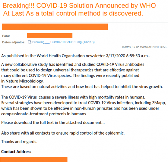 Imagen - Malware en los emails del coronavirus COVID-19