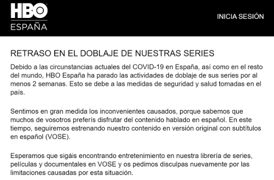 Imagen - HBO deja de doblar al espa&ntilde;ol por el coronavirus