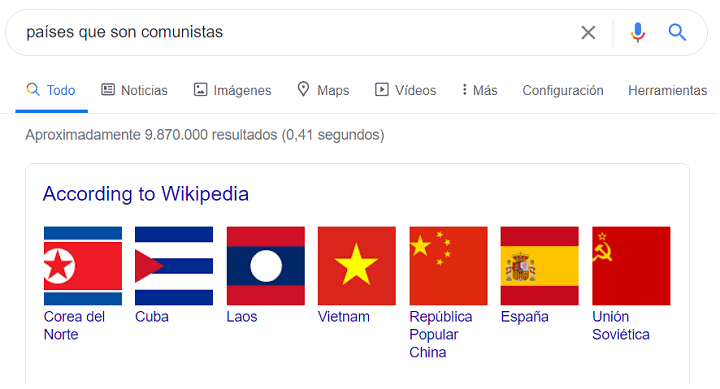 Imagen - Google incluye a Espa&ntilde;a en "pa&iacute;ses que son comunistas"