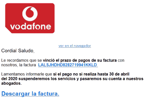 Imagen - Phishing Vodafone: &quot;Vinció el prazo de pagos de su factura&quot;