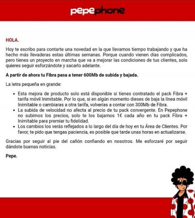 Imagen - Pepephone aumenta la velocidad de su fibra a 600 megas