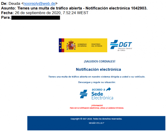 Imagen - Cuidado con la falsa notificación de la DGT en tu correo