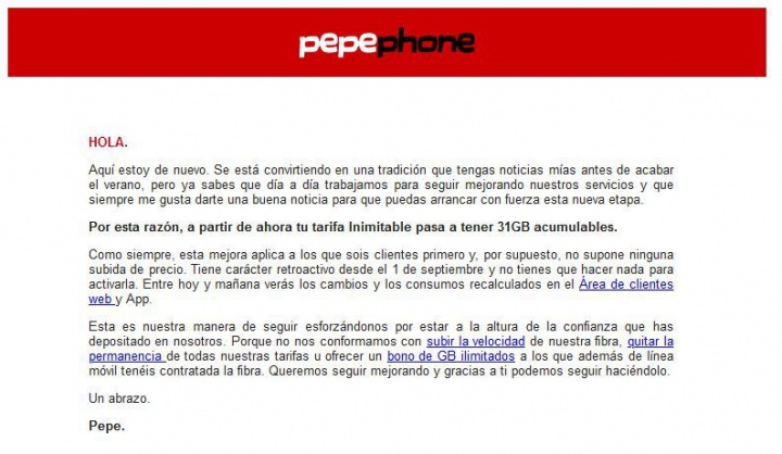 Imagen - Pepephone sube a 31 GB los datos de la Inimitable