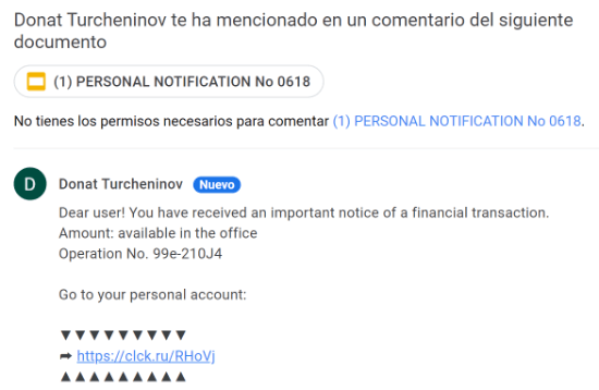 Imagen - Spam en Google Drive: "notice of a financial transaction"