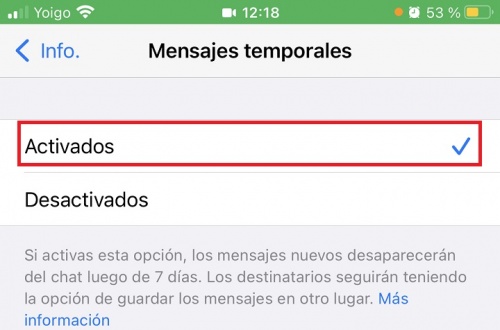 Imagen - &quot;Mensajes temporales&quot; de WhatsApp, qué son y cómo funcionan