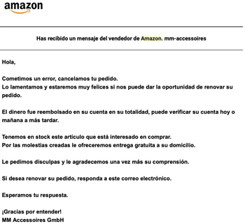 Imagen - Estafa en Amazon: cancelan pedidos y piden pago externo