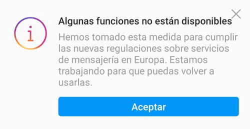 Imagen - Instagram: &quot;algunas funciones no están disponibles&quot;