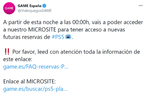Imagen - GAME abre nuevas reservas de PlayStation 5 esta noche